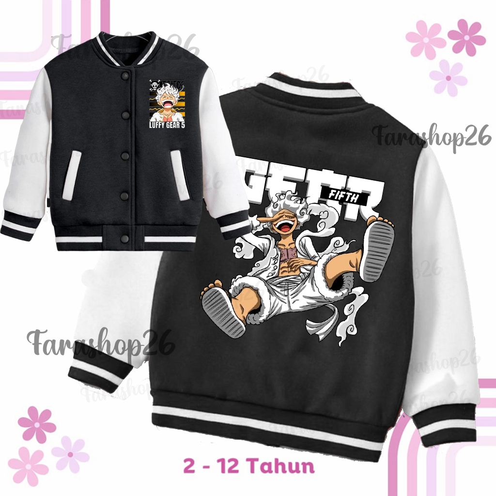 ใหม่ล่าสุดแจ็คเก็ตเบสบอลชายหญิง Luffy Gear 5 One Piece อายุ 2-13 ปี/แจ็คเก็ตเสื้อกันหนาวเด็กชายหญิง Distro