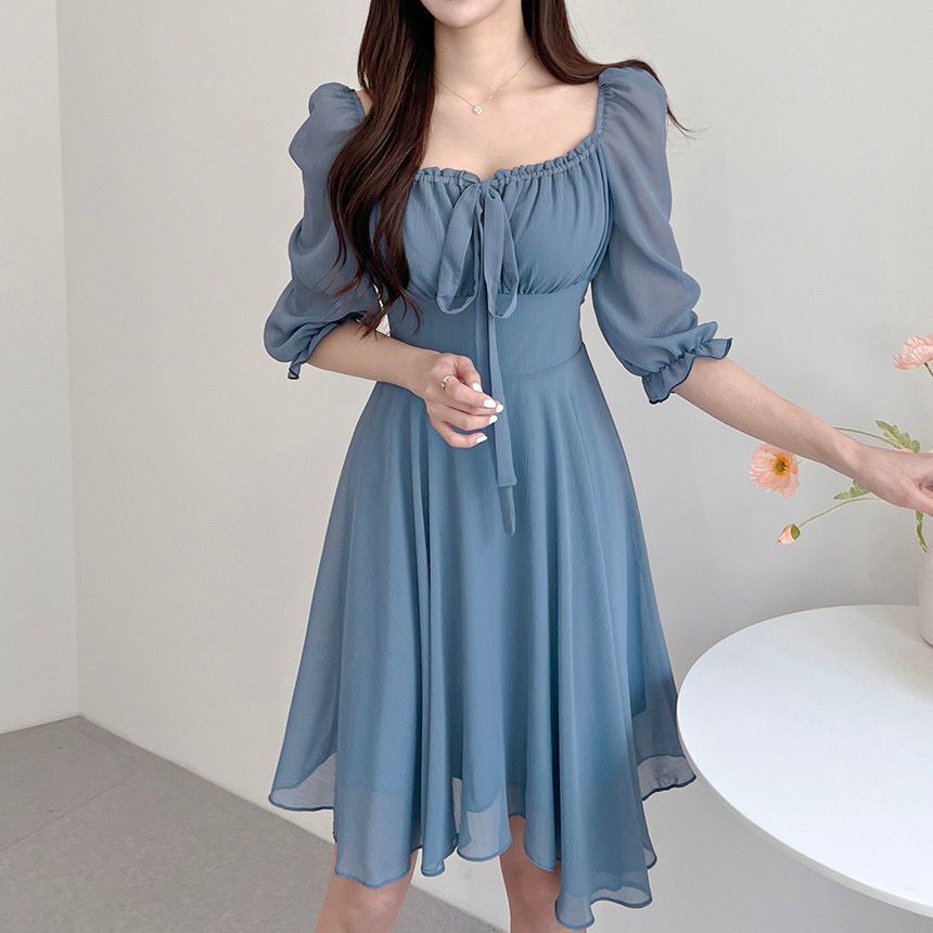 Sabrina Off Shoulder Womens Mini Dress 3/4 Sleeves ชีฟอง ceruty วัสดุ SML XL Jumbo