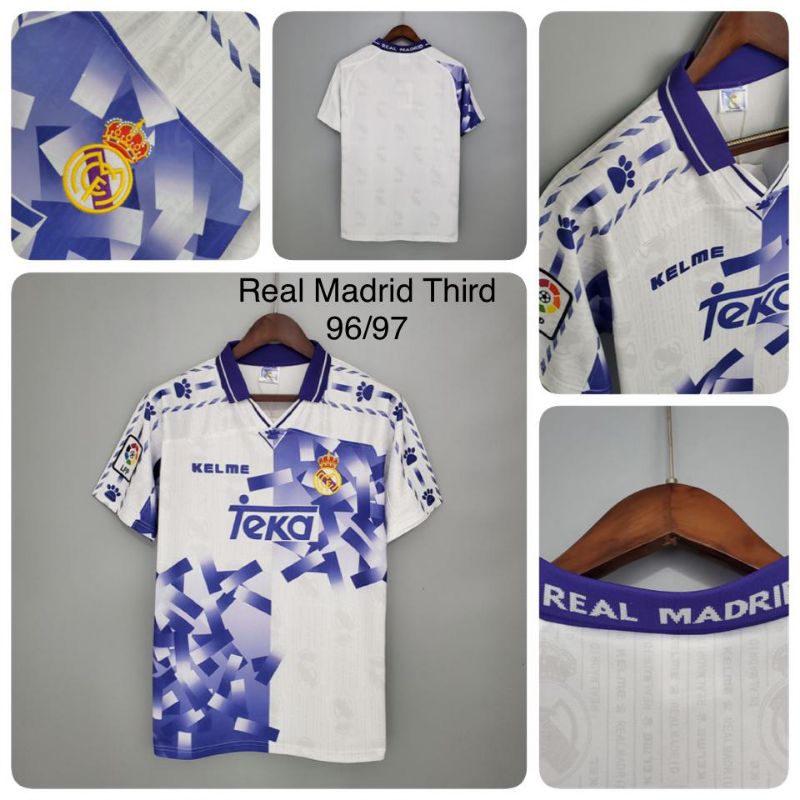 เสื้อกีฬาแขนสั้น ลายทีมฟุตบอล Real Madrid Madrid 3rd 3rd TEKA 1996/1997 Season 96-97 สไตล์วินเทจ