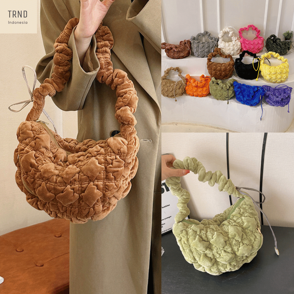 CRLYN กระเป๋าสะพายกระเป๋ากํามะหยี่นําเข้าเกาหลี Puffy Cozy Jennie Bag กระเป๋าสะพายสตรี SB015 VELVET