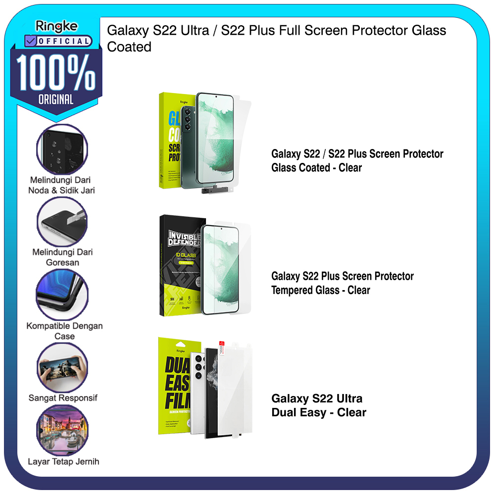 Ringke Galaxy S22 Ultra / S22 Plus / S22 ตัวป้องกันหน้าจอแบบเต็มกระจกเคลือบ Dual Easy