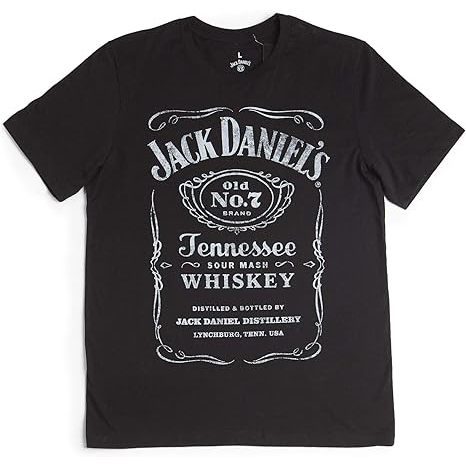 ป้ายดําของ Jack Daniel Old No. 7 เสื้อยืดแบรนด์ – ผลิตจากขนาดเล็ก - 4X-Large – สินค้าอย่างเป็นทางการ - Baju - Kaos - Kaos - Unisex Kaos - Adult Kaos - Mens Kaos - Womens Kaos - Mens Kaos Boys -เสื้อยืดเด็กชาย