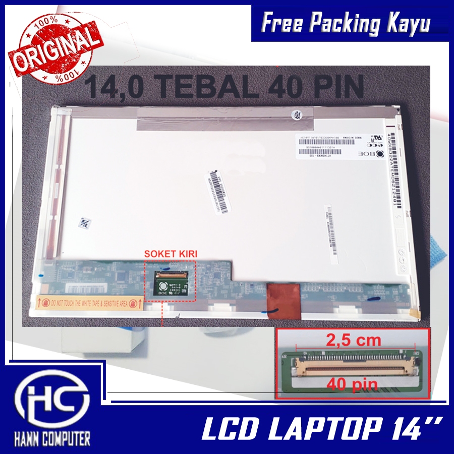 Layar แล็ปท็อป LED หน้าจอ LCD 14.0" ความหนา 14 นิ้ว 40pin