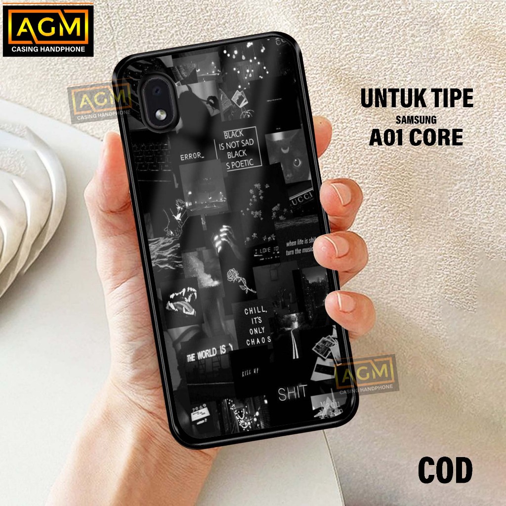 ใหม่ เคสโทรศัพท์มือถือแบบแก้ว พลาสติก เคลือบเงา ลายแมวน่ารัก AGM สําหรับ Samsung A01 Core A01 Core A01 A01 Core A01 Core - เคสด้านบน