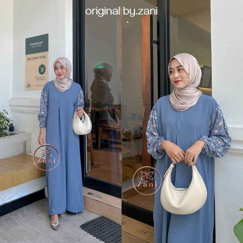 Zani- Ella Dress Combine Crincle Mix Rayon Jumbo Motif - Gamis Combine Plained Rayon Motif