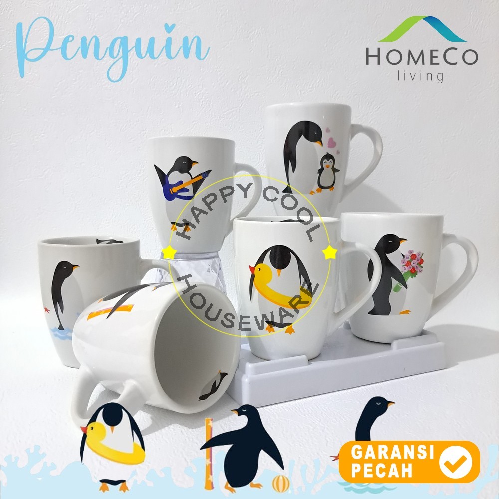 Homeco แก้ว 1 ชิ้น 11 ออนซ์ Tulip Corel Penguin Collection แก้วน้ําเพนกวิน