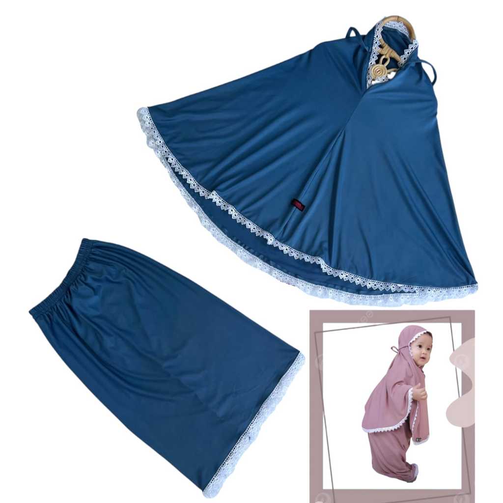 Maula Kidswear แฟชั่นมุสลิมสาวเสื้อผ้า Mukena ซิปอุปกรณ์สวดมนต์เด็ก Navy