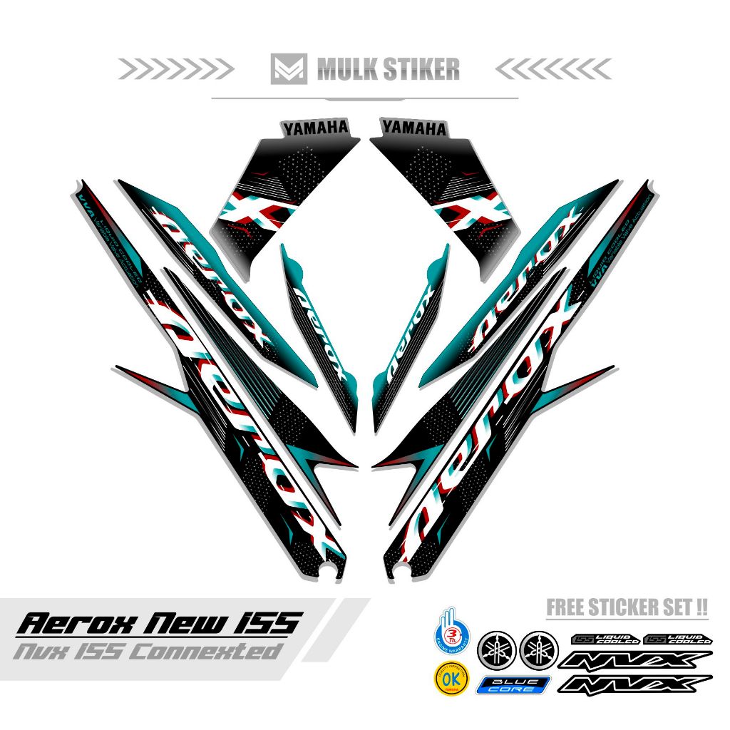 STRIPING AEROX 155 ใหม่ CONNETED MOTIF 48 / สีคอมโบ / ฐานสีดํา / สติ๊กเกอร์ AEROX 155 เชื่อมต่อ / สต