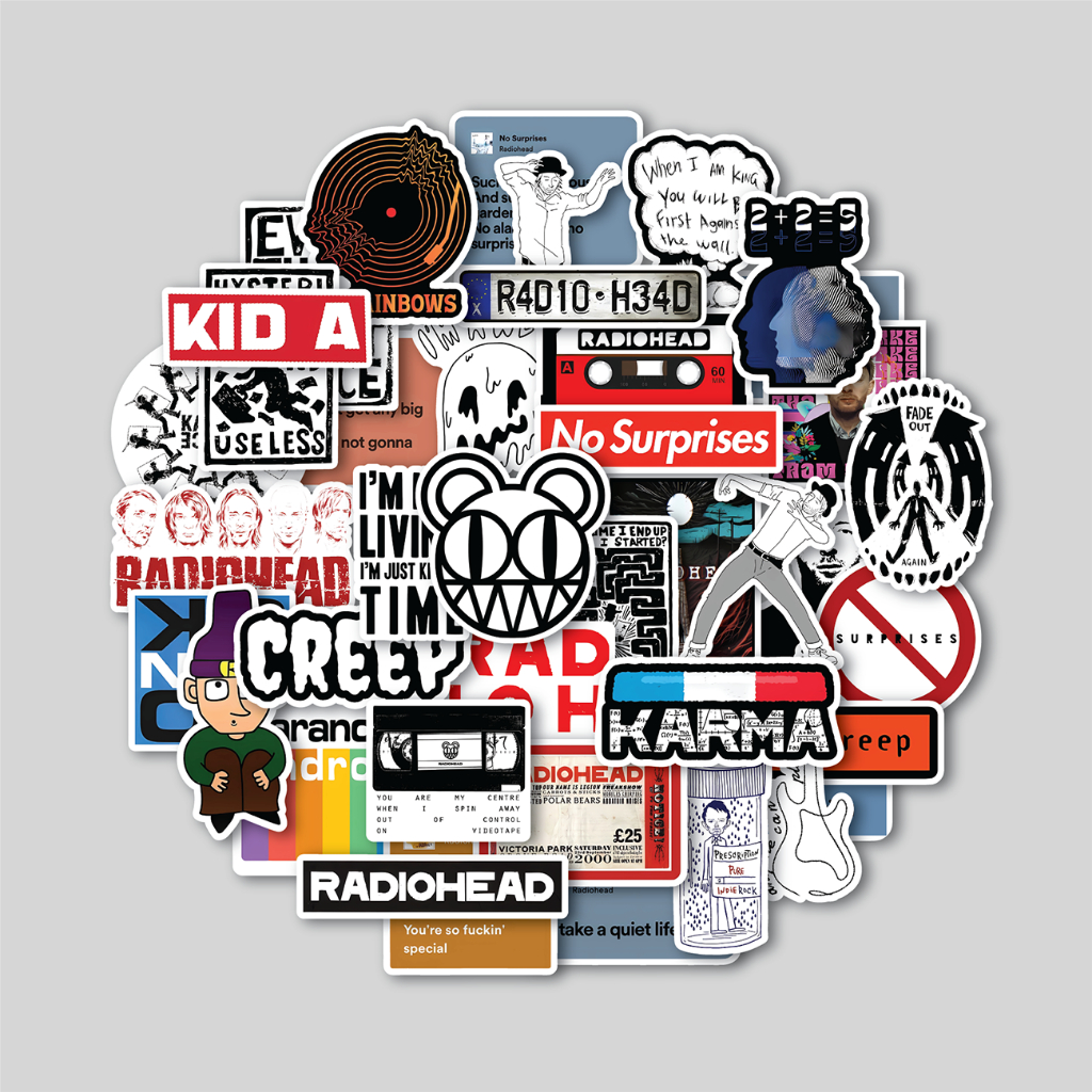 RADIOHEAD สติ๊กเกอร์แพ็ค | สติ๊กเกอร์แก้วน้ํา | สติ๊กเกอร์แล็ปท็อปสําหรับกระเป๋าเดินทางและหมวกกันน็อค