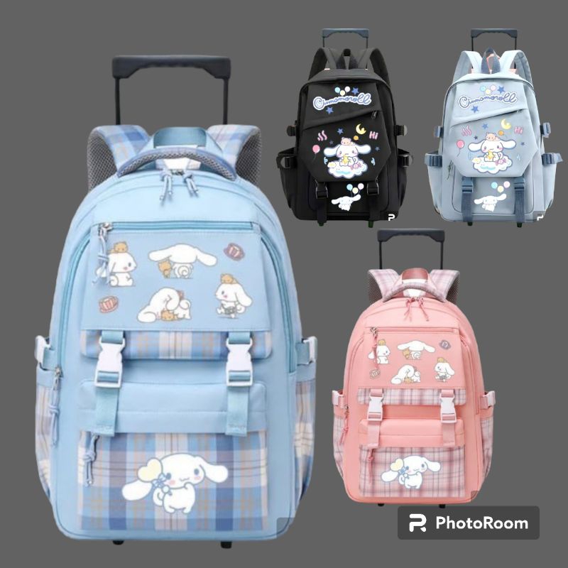 Uptobags CINAMOROL รุ่นใหม่ล่าสุด School Wheeled Trolly กระเป๋าเป้สะพายหลัง Push Bag สําหรับสาวโรงเรียนประถม