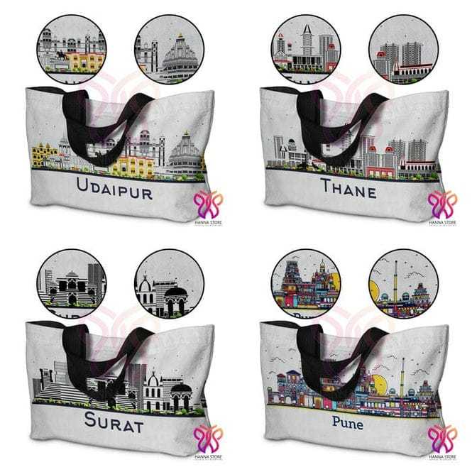 กระเป๋าโท้ตที่ระลึกอินเดีย Udaipur Thane Pune Letter