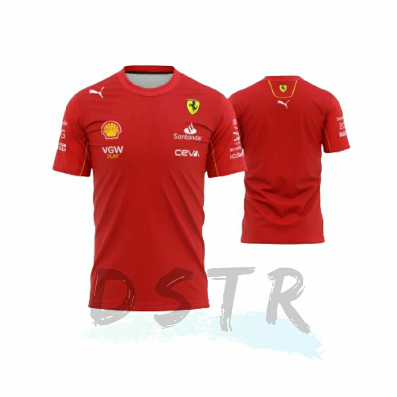 เสื้อกีฬาแขนสั้น ลายทีม MERAH F1 2024 Formula One Team Ferrari สีแดง
