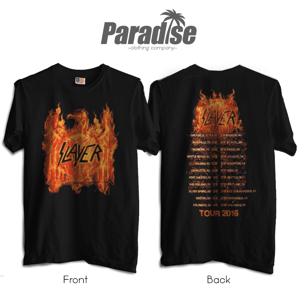 Paradise เสื้อยืด พิมพ์ลายนกอินทรีย์ Slayer Flaming 2016