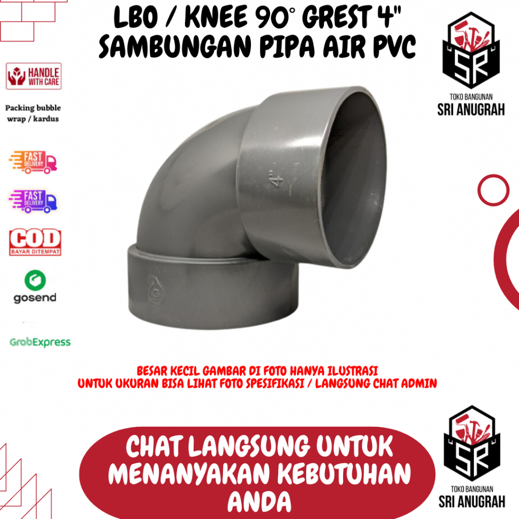Lbo Knee Grest Pipe 4" การเชื่อมต่อท่อน้ํา PVC