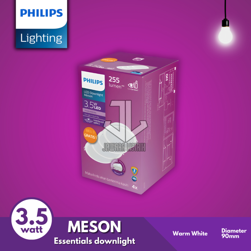 Philips 59441 MESON G5 LED ไฟดาวน์ไลท์ 3.5 วัตต์ แพ็ก 3 ฟรี 1-3000K