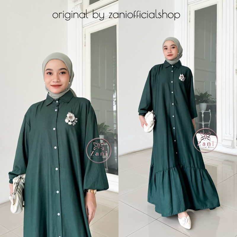ZANI- Nirina Full Button Active Ruffle Dress Polo Linen - Busui Friendly Active Button Remple Gamis