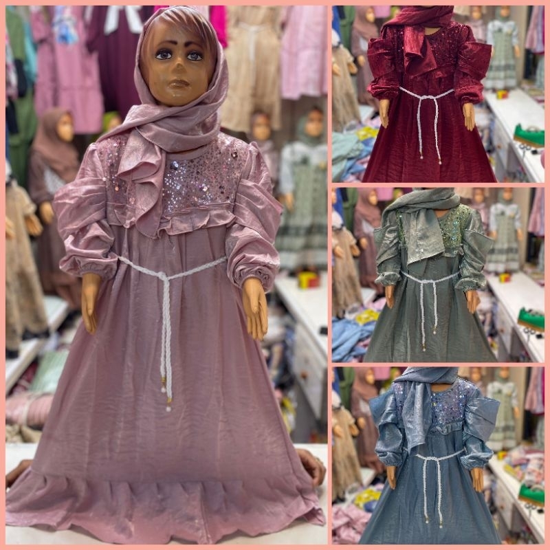 SHIMMER SILK GAMIS WITH BRUCADE COMBINATION สําหรับ GIRLS AGED 3-9 ปี / GIRLS / AMIS / LATEST 2024 A