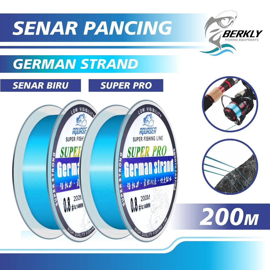 Berkly - 200m สายตกปลาเยอรมนี สายตกปลาสีน้ําเงิน พรีเมี่ยมที่มองไม่เห็น ยาว วัสดุไนลอนทนทาน