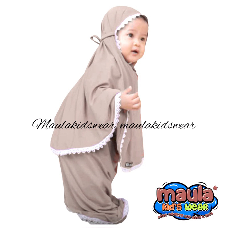 Maula Kidswear แฟชั่นมุสลิมสาวเสื้อผ้า Mukena ซิปอุปกรณ์สวดมนต์เด็ก Navy