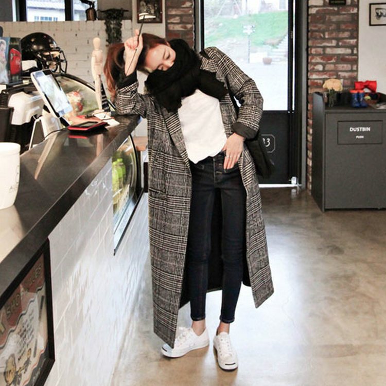 ABSTRACT SQUARE ยาว COAT เกาหลี CARDIGAN SWEATHER เกาหลี SWEATER ผู้หญิง PREMIUM KNIT MATERIAL
