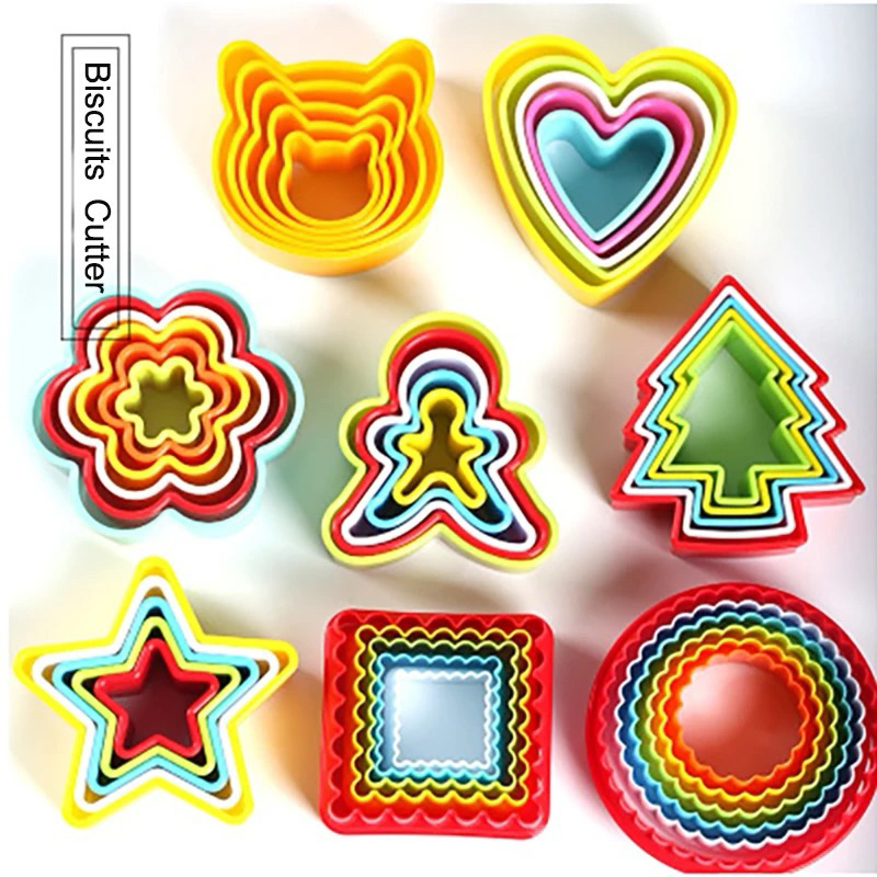 COOKIE CUTTER MOLD 5 ขนาดพลาสติกรอบ LOVE STAR ดอกไม้ PEOPLE XMAS TREE PEOPLE HEART CHRISTMAS TREE