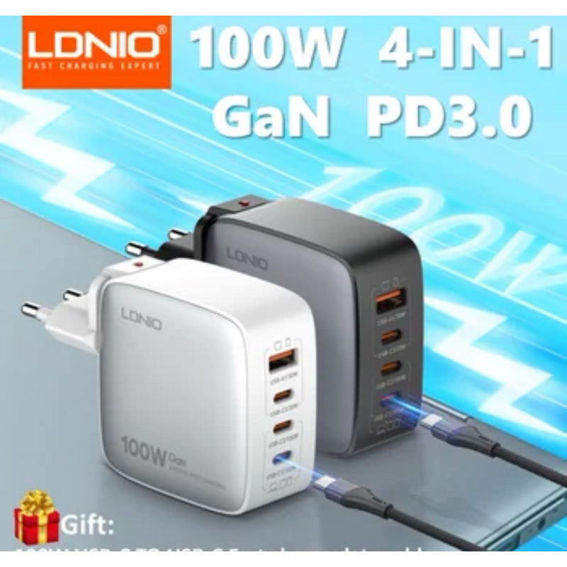 LDNIO Q408 100W USB C Charger 4 พอร์ต GaN พับขนาดกะทัดรัด Wall Charger อะแดปเตอร์สําหรับ MacBook Pro