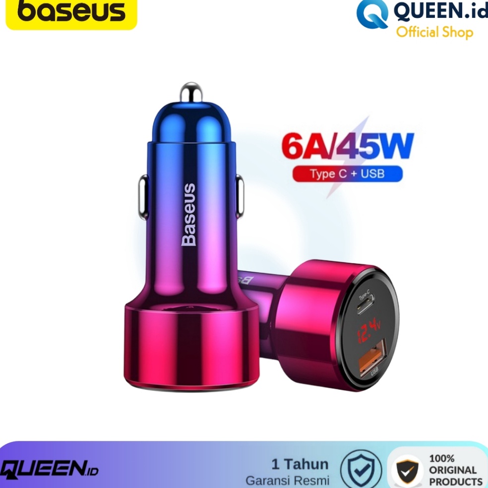 Baseus Car Charger QC 3 Quick Charge Baseus Car Charger 6A 45W DUAL USB PORT PD TYPE C