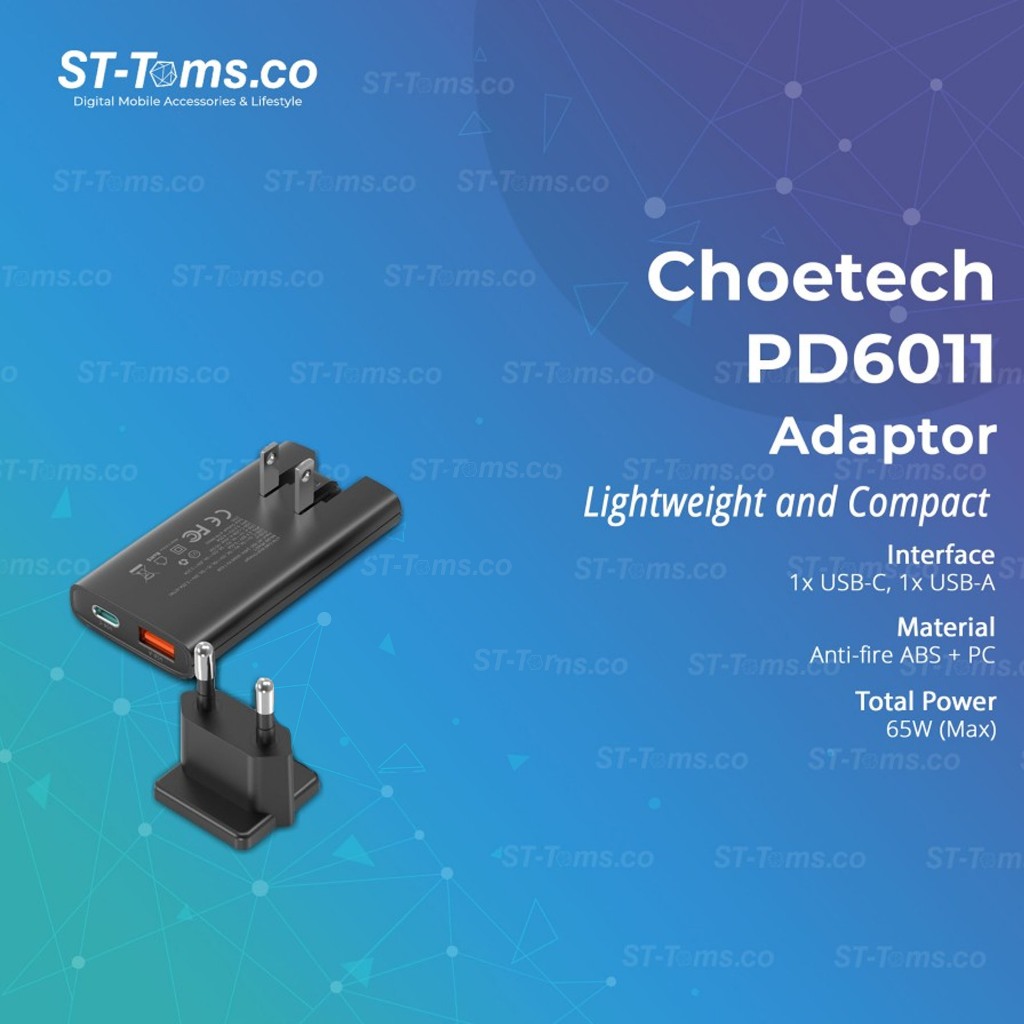 Choetech PD65W GAN Ultra mini USB-A+USB-C Travel Adapter - PD6011