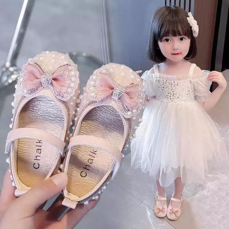 21-36 BELLE PARTY SHOES RIBBON PEARL GIRLS PARTY SHOES