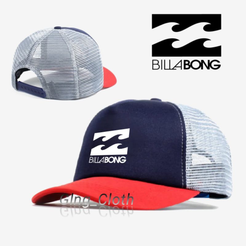 BILLABONG MERAH หมวกตาข่ายรถบรรทุก Balong | หมวกสีแดง-กรมท่า-ขาว