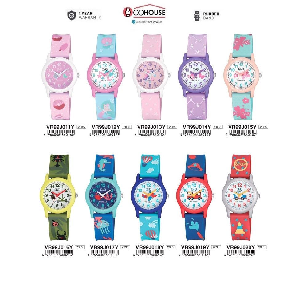 สินค้าที่ดีที่สุด QQ QNQ QQ VR99 VR99J VR99J11 2 VR99J11Y 2Y ANALOG KIDS WATCH RUBBER BAND CHILDRENS
