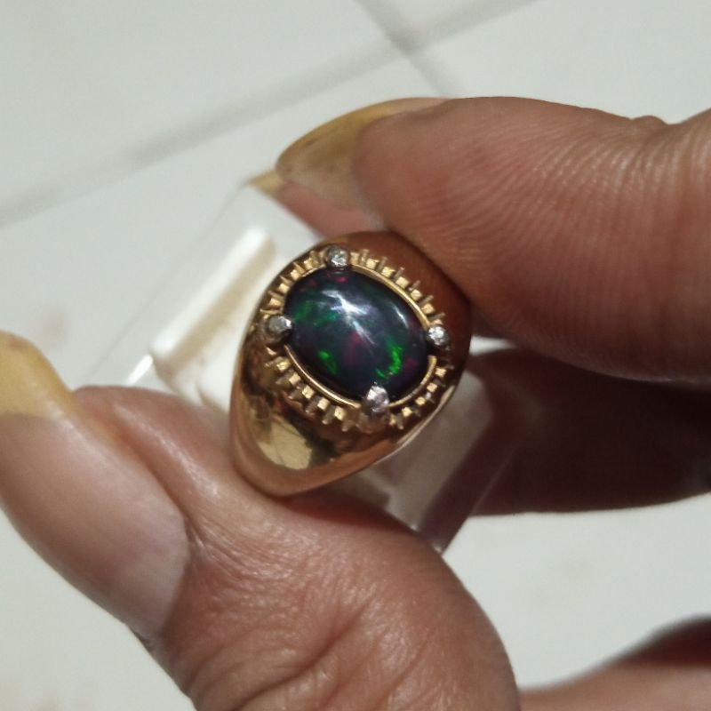 Black Opal Kalimaya Africa Jarong Nyala Natural Titanium Ring ขนาด 7