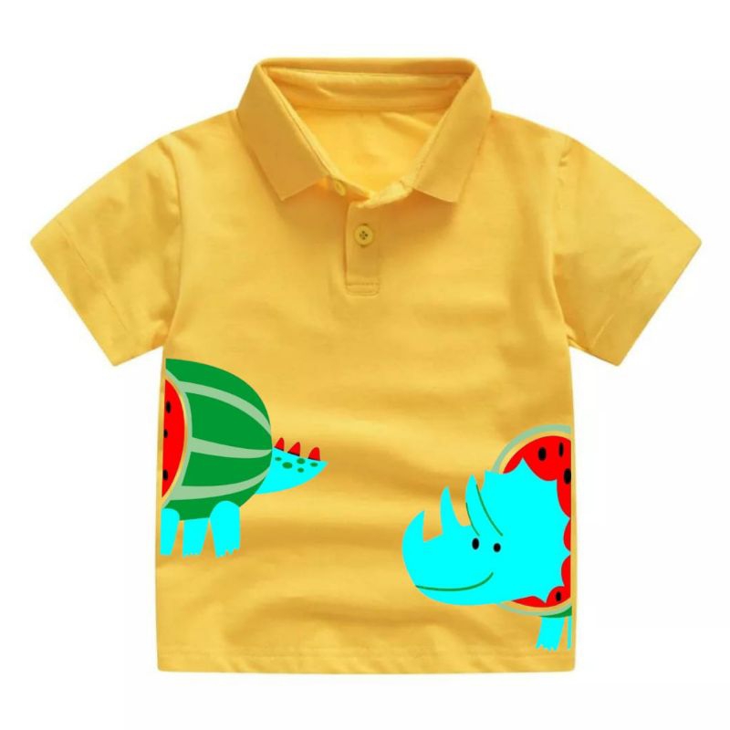 Katun KEMEJA เสื้อยืดคอปกสําหรับเด็กผู้ชาย 1-8 ขวบ มีแรด โมตif ทําจากผ้าฝ้ายแท้