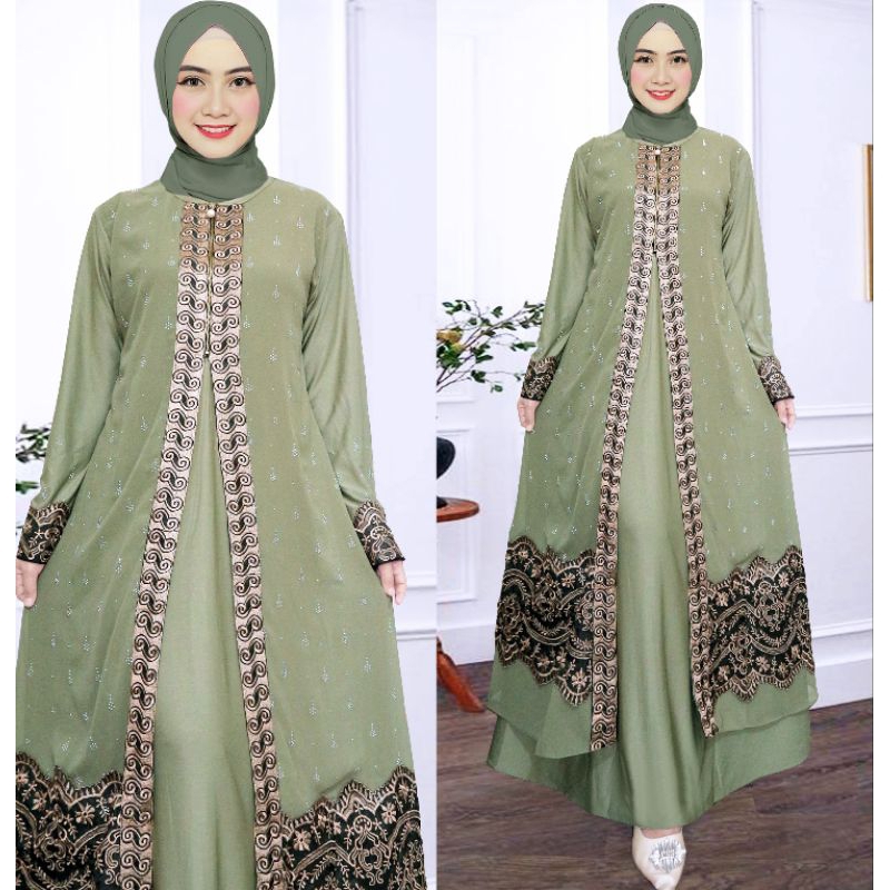 Gamis Abaya ตุรกีพรีเมี่ยม Hawa รหัส 6255 Busui Anggun Diamond Sprinkle ผสมเย็บปักถักร้อยที่สวยงาม