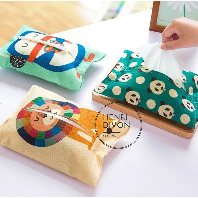 KATUN Cotton Pocket Tissue Holder Pouch Portable Travel Cloth Tissue Wallet Cartoon Motif