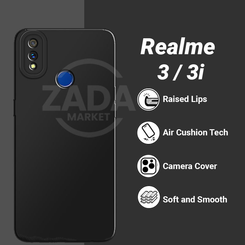 Hitam Zada Case Realme 3/3i Softcase Pro Camera Protection Black Doff Blackmatte BIG Candy Casing Cool Glass Character