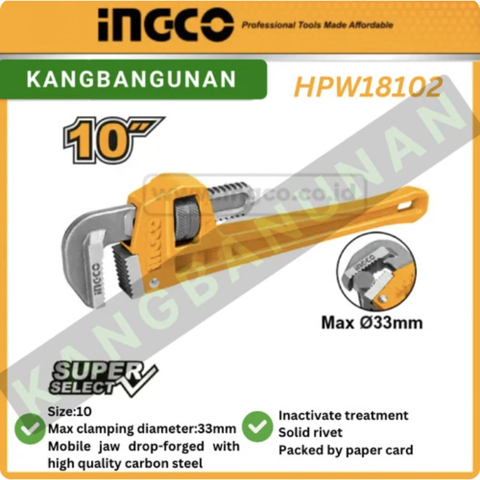(SS) 10" INGCO HPW18102 PIPE WRENCH