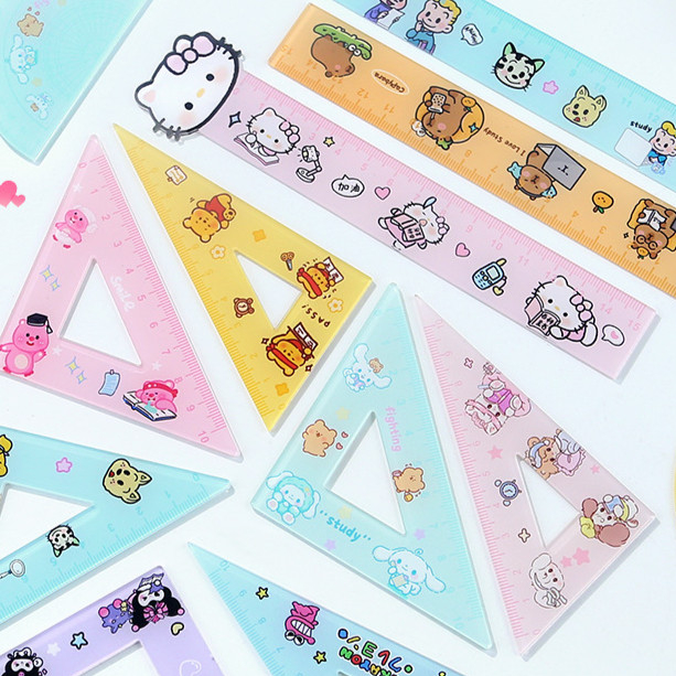[HARU] Cartoon Series Sanrio Ruler Set Cute Kuromi Pochacco Cinnamoroll Melody Stationery Ruler