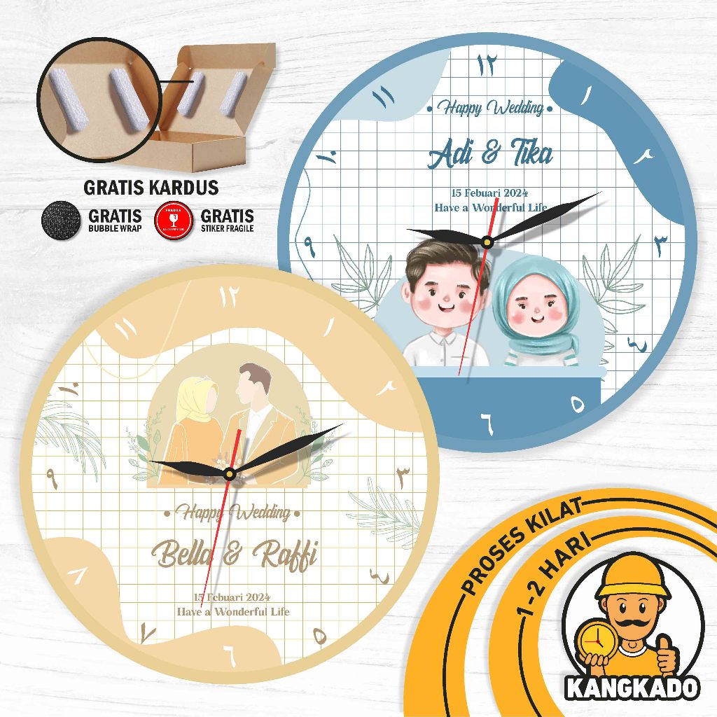 นาฬิกาที่นั่ง 10 ซม.DIAMETER CUSTOM CARTOON WEDDING ของขวัญ WEDDING ANNIVERSARY GIFT ENGAGEMENT