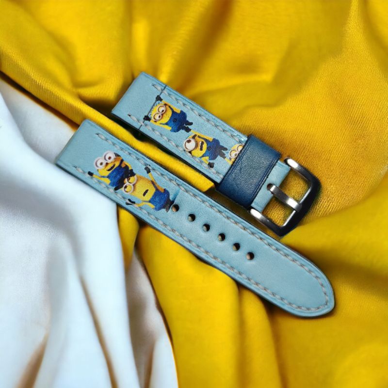 LEATHER WATCH STRAP BLUE MINION 20MM/22MM/24MM / LEATHER WATCH STRAP