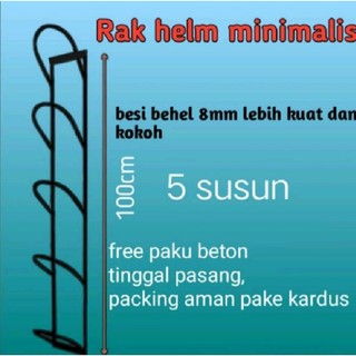 (PEROMO) RAK HELEM GANTUNG 5 SUSUN 100CM/FREE PAKU BETON warna hitam
