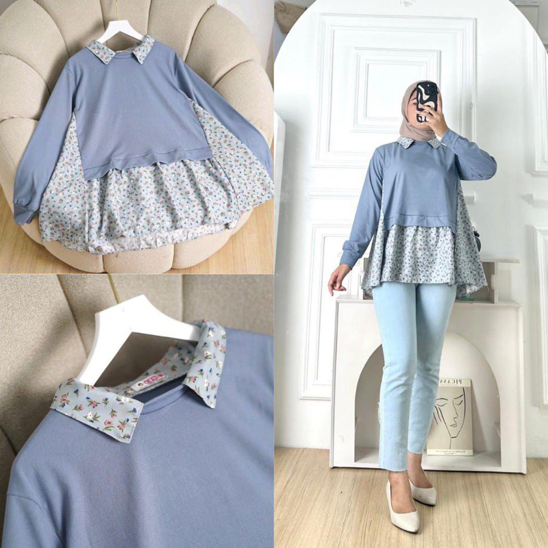 Tq88indonesia ล่าสุดเสื้อผู้หญิง / MORLY BLOUSE ผสมผสาน / เสื้อแขนยาวอินเทรนด์