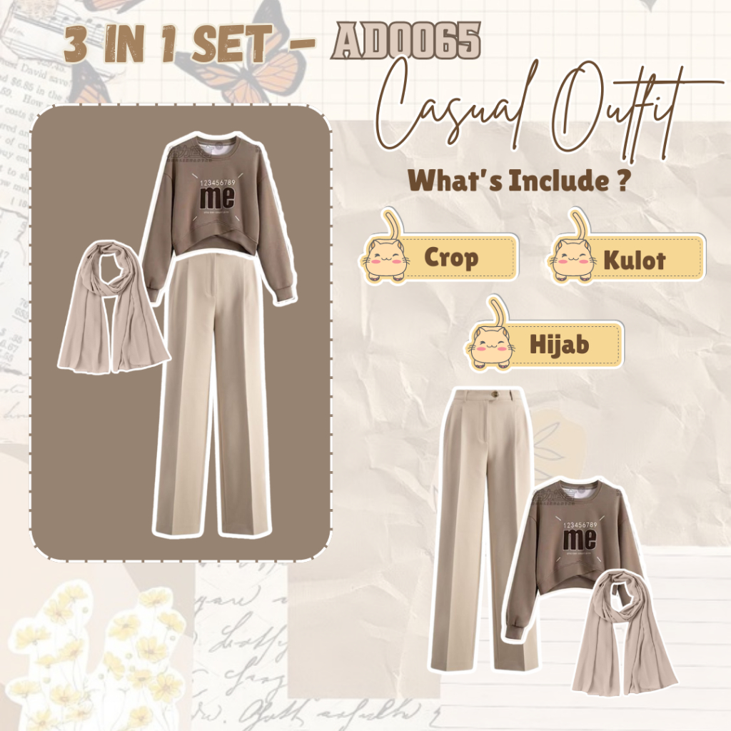 3 In 1 One ชุดเกาหลีสไตล์ me เสื้อกันหนาวลูกเรือคอชุด ullzang สาวเกาหลี pinterest ชุด AD0065