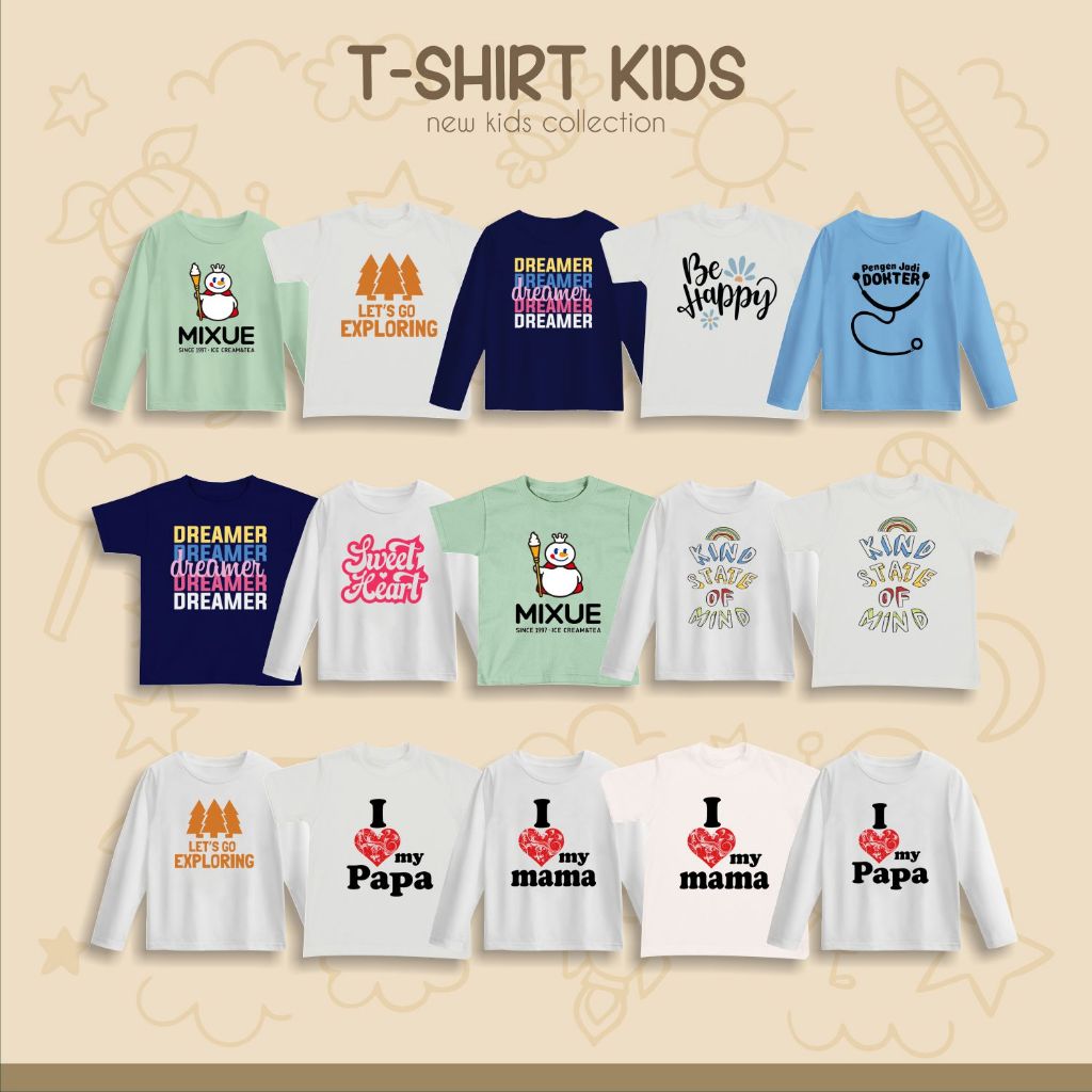 เสื้อยืดแขนสั้นเด็กผู้หญิงพร้อม I LOVE MAMA PAPA Happy Motif อายุ 1-10 ปี Little Monster