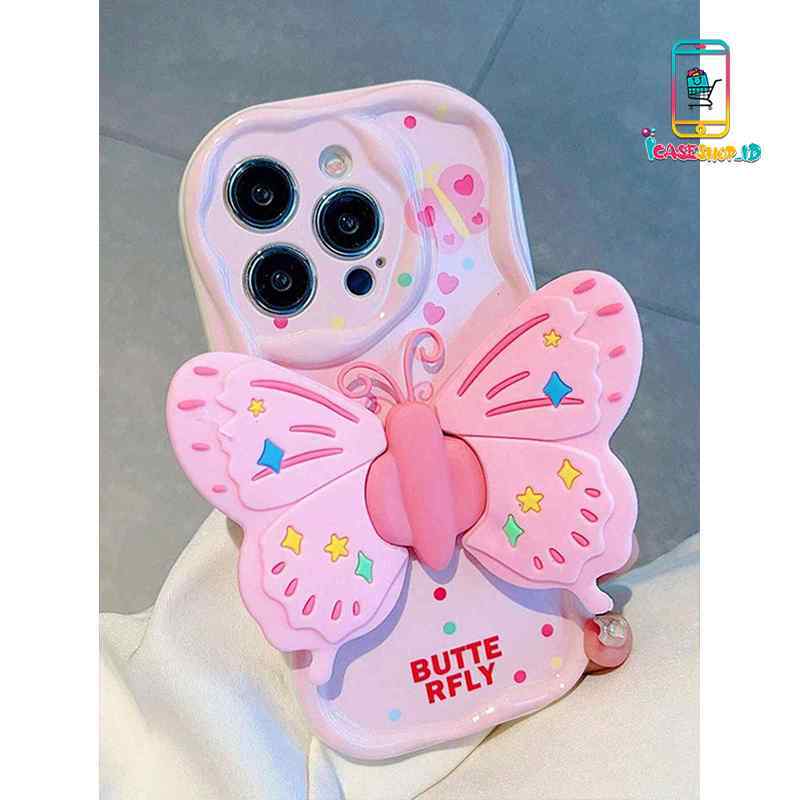 SS896-SSP001 CASING CASE STAND PHONE PINK BUTTERFLY MOTIF 3D สําหรับ VIVO Y02 Y01 Y02T Y03 Y12 Y15 Y