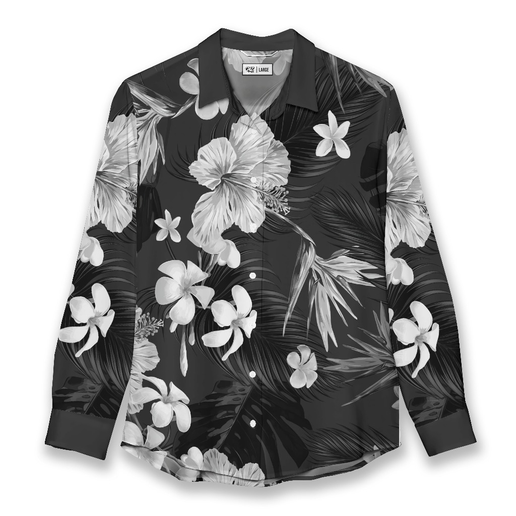 KEMEJA Premium Womens Shirt - Jasmine Flower Monochrome