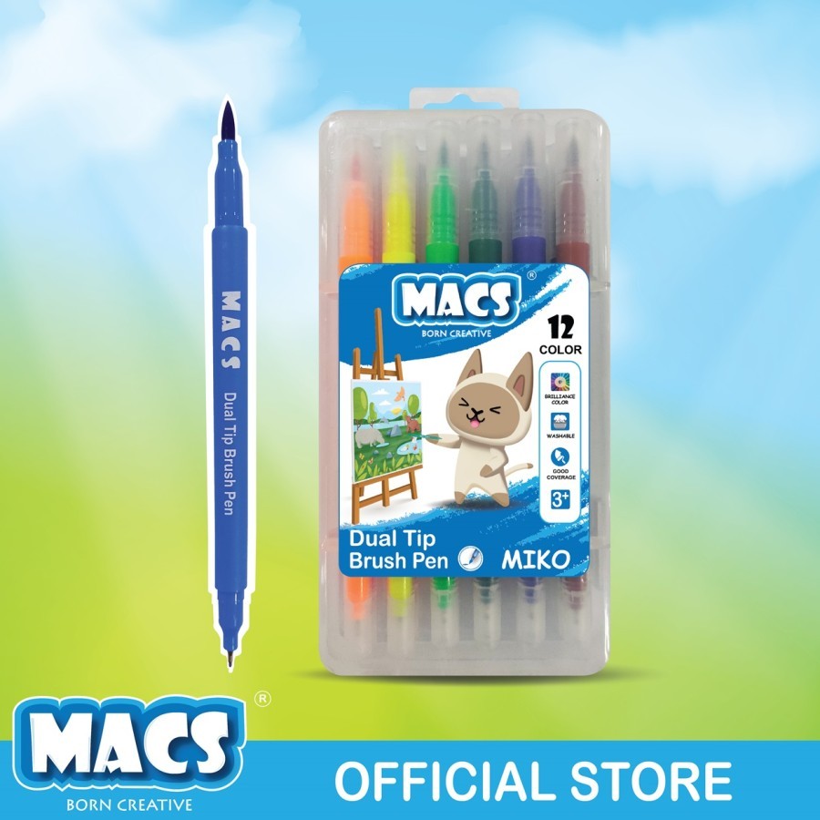 Macs Marker Dual Tip Brush ปากกามาร ์ กเกอร ์ สี 12 สี