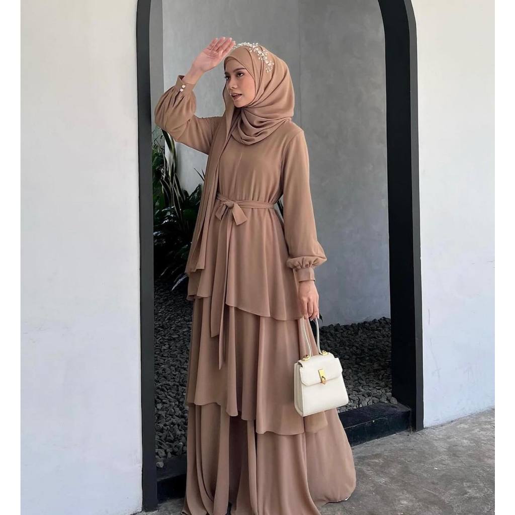 Azhar Busana Shop Alisa Set Veil Maxi Dress รุ่นใหม่ล่าสุด ชุดเชิญและเชิญร่วมสมัยที่หรูหรา Ceruty Ba