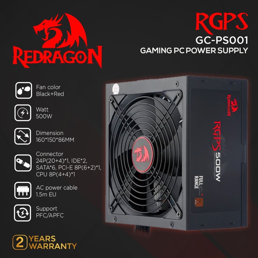 REDRAGON Reddragon Gaming PC Power Supply RGPS 500W Full Range - GC-PS001