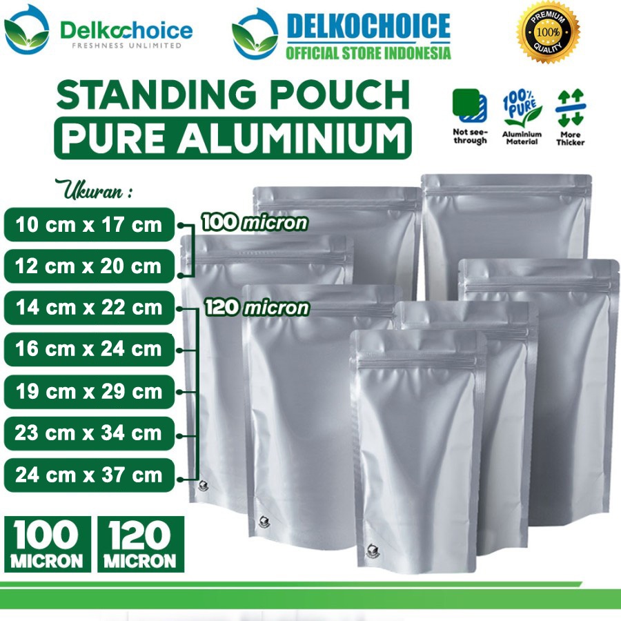 PURE ALUMINIUM FOIL Standing Pouch Ziplock Delkochoice Food Packaging